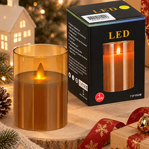 VELA LED CON VASO VIDRIO 10 CM
