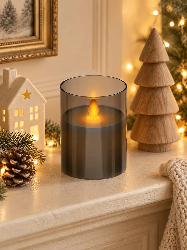 VELA LED CON VASO VIDRIO 10 CM 3
