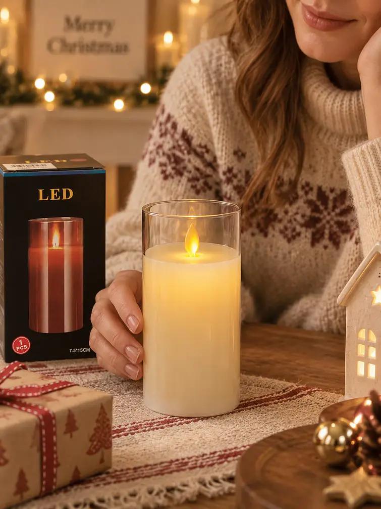 VELA LED CON VASO VIDRIO 15 CM 2