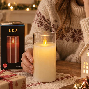 VELA LED CON VASO VIDRIO 15 CM