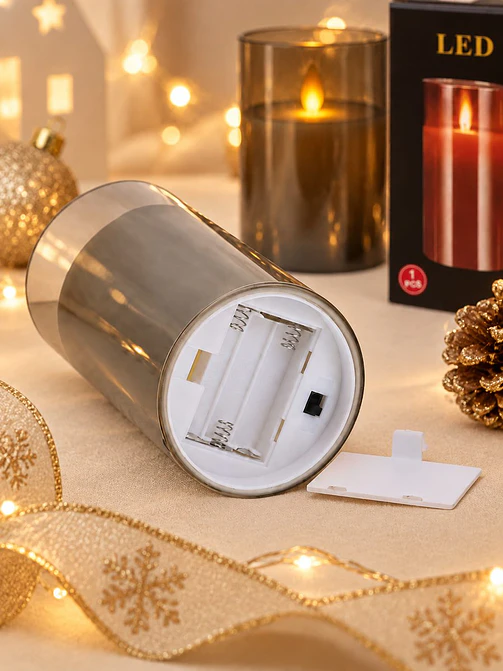 VELA LED CON VASO VIDRIO 15 CM 3