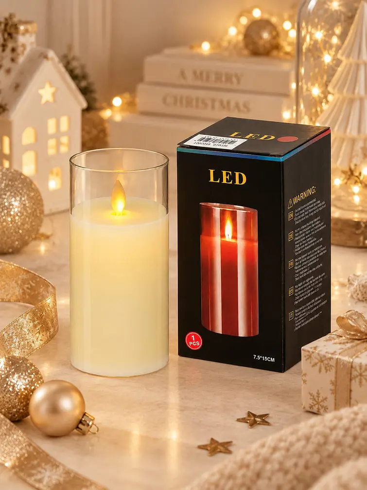 VELA LED CON VASO VIDRIO 15 CM 4