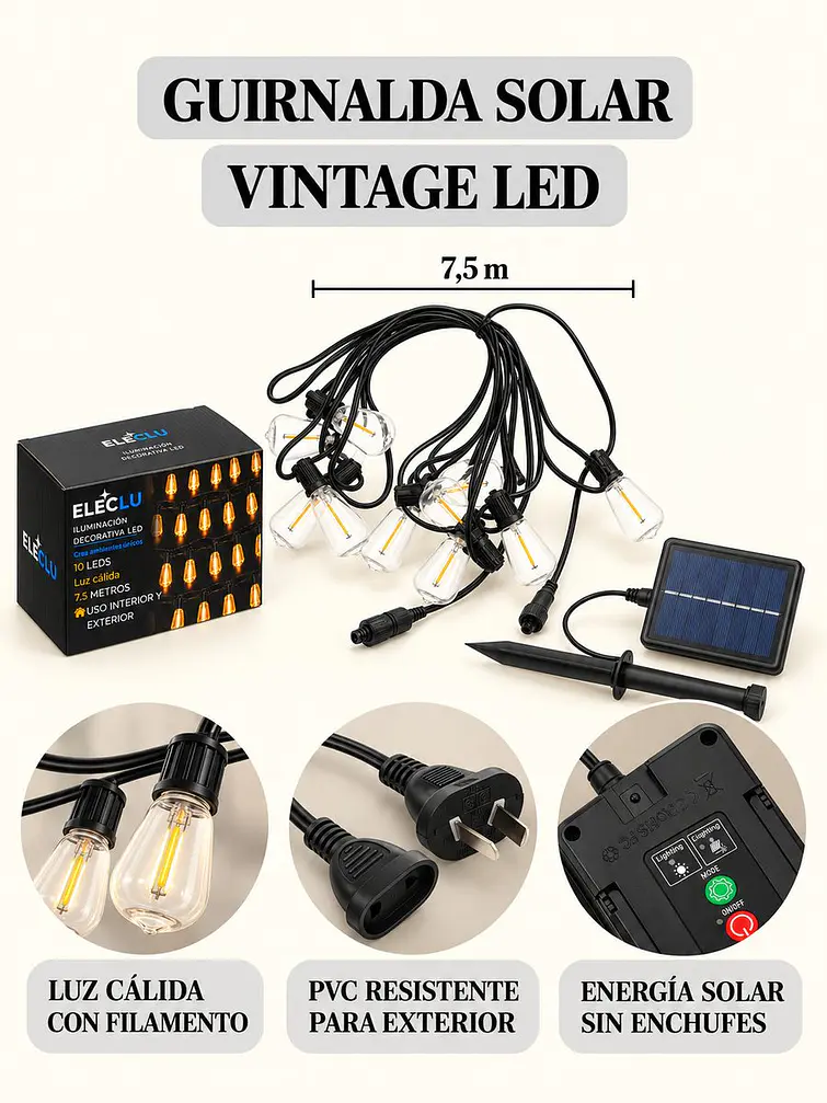 GUIRNALDA LED 10 FOCOS SOLAR 8