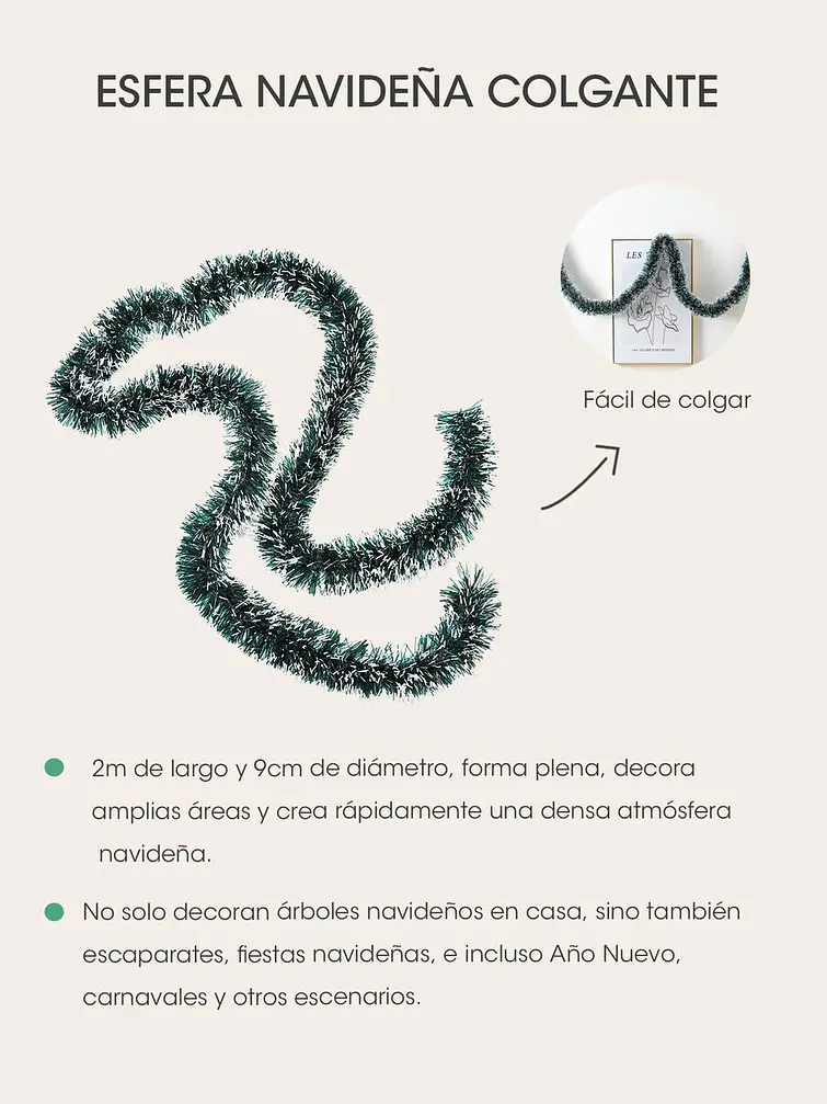 GUIRNALDA NAVIDEÑA VERDE 2 M*9 CM 2
