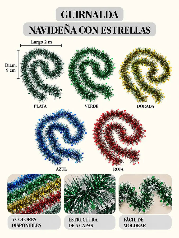 GUIRNALDA NAVIDEÑA CON ESTRELLITAS 2 M 8