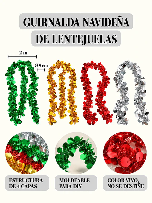 GUIRNALDA NAVIDEÑA CON CIRCULOS BRILLANTES 2 M 8