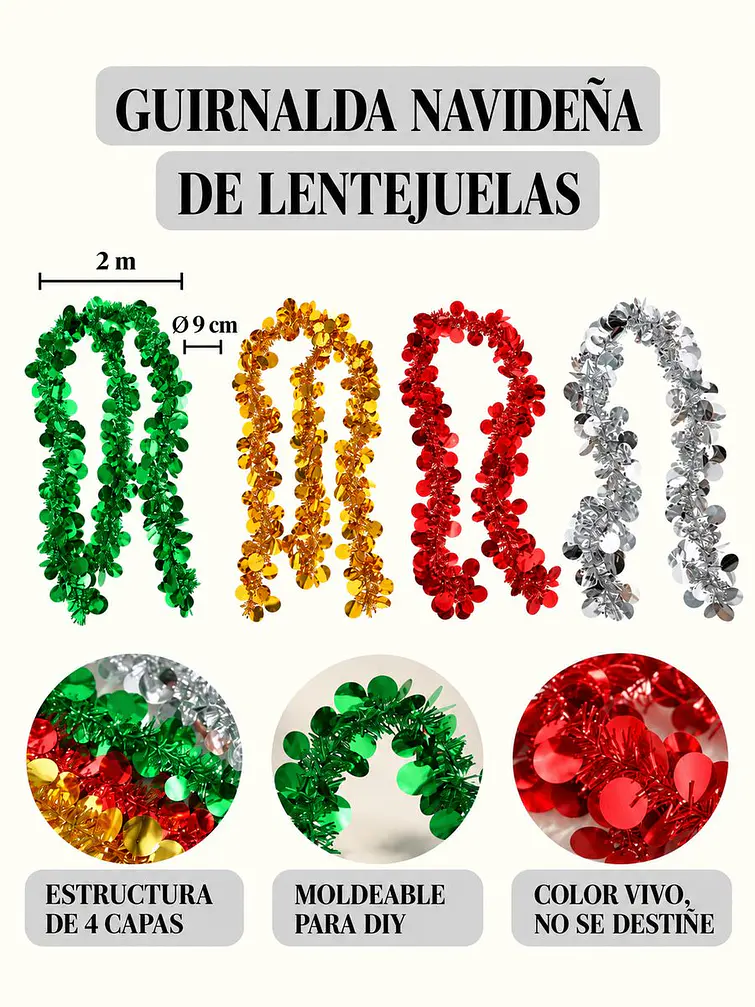 GUIRNALDA NAVIDEÑA CON CIRCULOS BRILLANTES 2 M 8