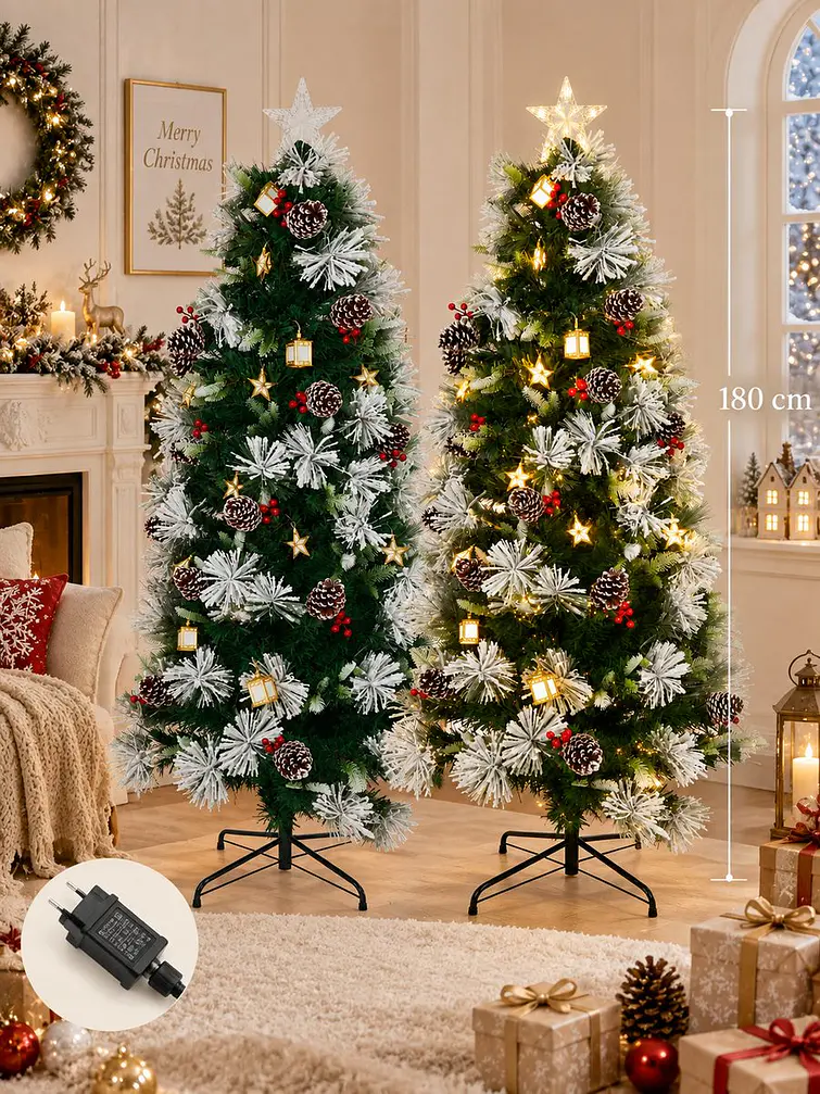ARBOL NEVADO CON LUCES Y FAROLES 1.8 M 1