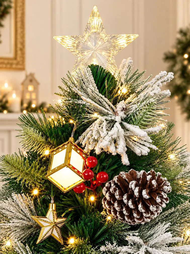 ARBOL NEVADO CON LUCES Y FAROLES 1.8 M 2