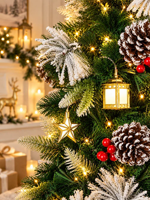 ARBOL NEVADO CON LUCES Y FAROLES 1.8 M 3