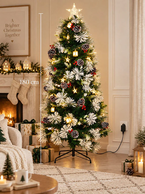 ARBOL NEVADO CON LUCES Y FAROLES 1.8 M 7