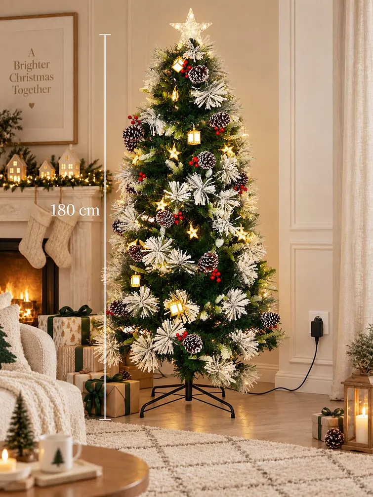 ARBOL NEVADO CON LUCES Y FAROLES 1.8 M 7
