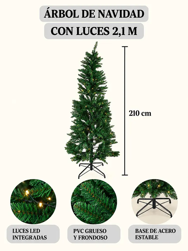 ARBOL NAVIDEÑO CON LUCES 2.1 M 6