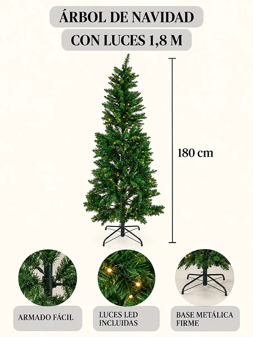 ARBOL NAVIDEÑO CON LUCES 1.8 M 6