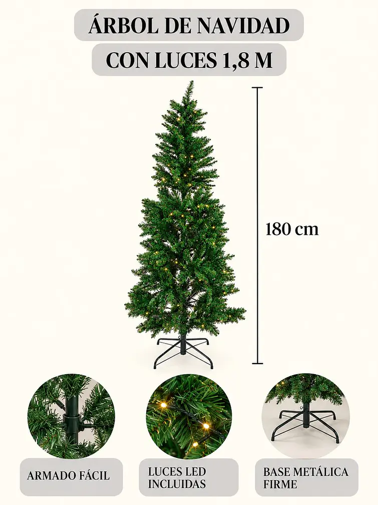 ARBOL NAVIDEÑO CON LUCES 1.8 M 6