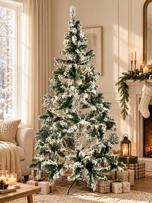 ARBOL NAVIDEÑO NEVADO CON LUCES 2.1 M  1