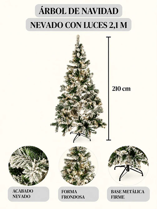 ARBOL NAVIDEÑO NEVADO CON LUCES 2.1 M  7