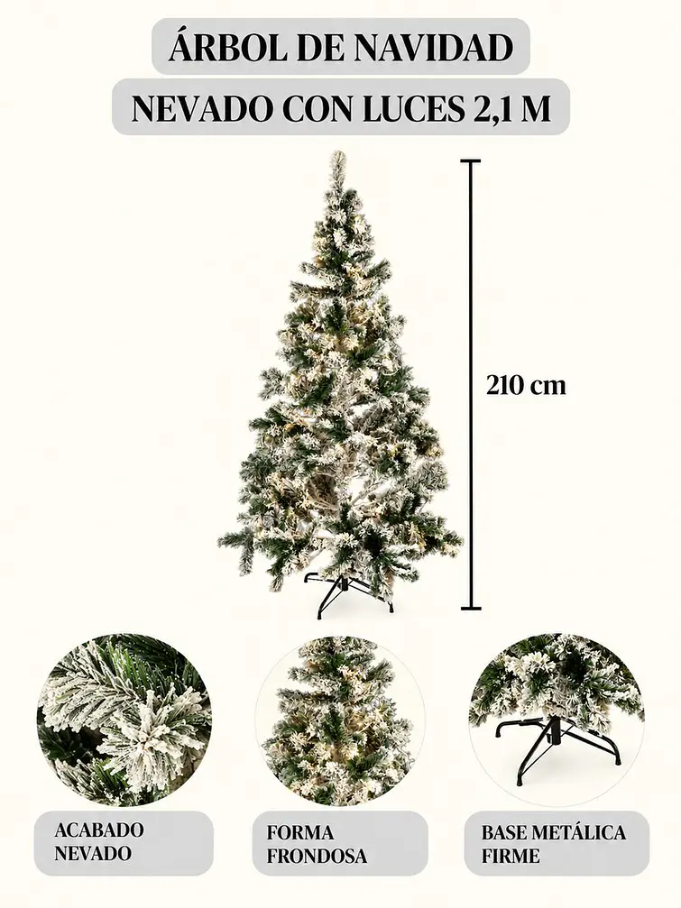 ARBOL NAVIDEÑO NEVADO CON LUCES 2.1 M  7
