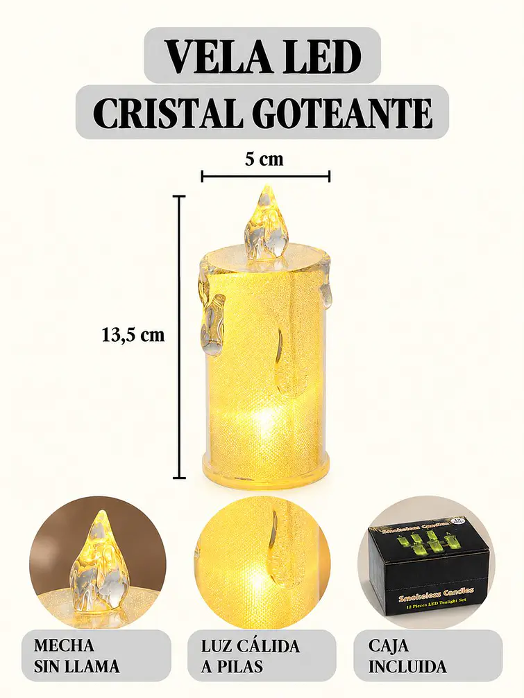 VELA LED TRANSPARENTE 13.5 CM 7