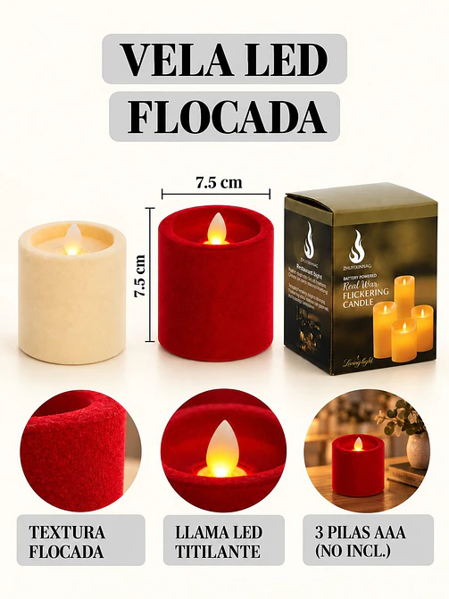 VELA LED DE TERCIOPELO 7.5 CM 7