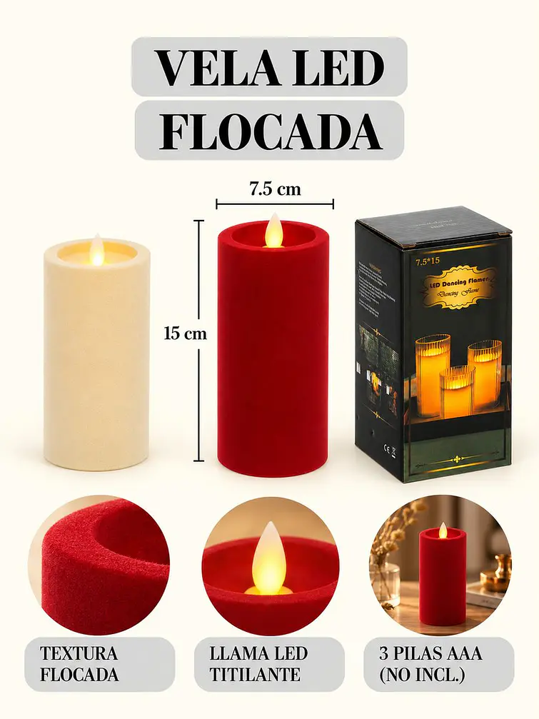 VELA LED DE TERCIOPELO 15 CM 8