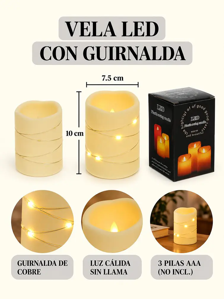 VELA LED CON ALAMBRE DE COBRE 10 CM 7