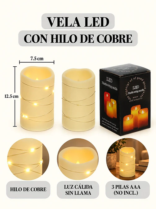VELA LED CON ALAMBRE DE COBRE 12.5 CM 7