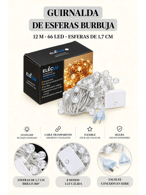 GUIRNALDA LED CON ESFERAS 12 M 6