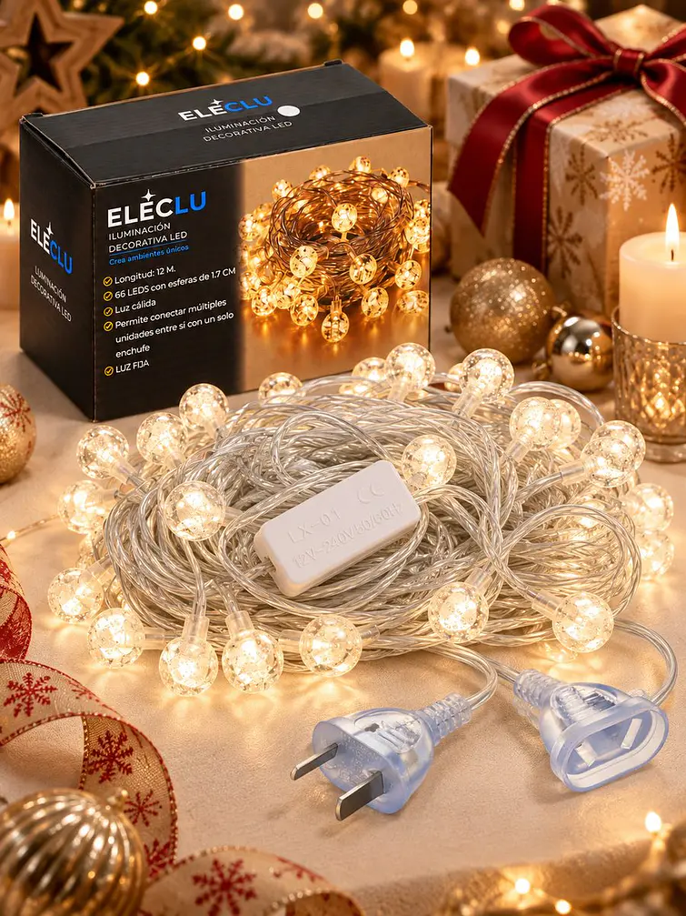GUIRNALDA LED CON ESFERAS LUZ FIJA 12 M 1