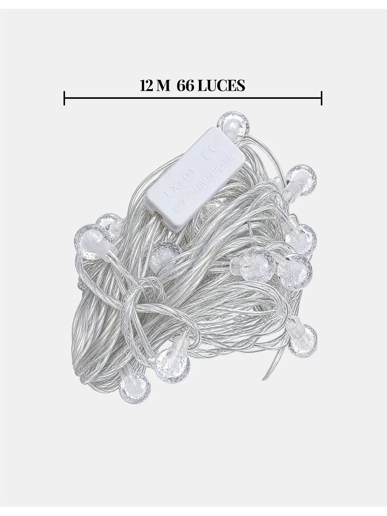 GUIRNALDA LED CON ESFERAS LUZ FIJA 12 M 6