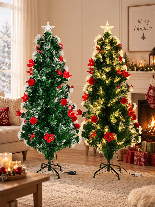 ARBOL NAVIDEÑO CON LUCES Y FLORES 1.5 M 1