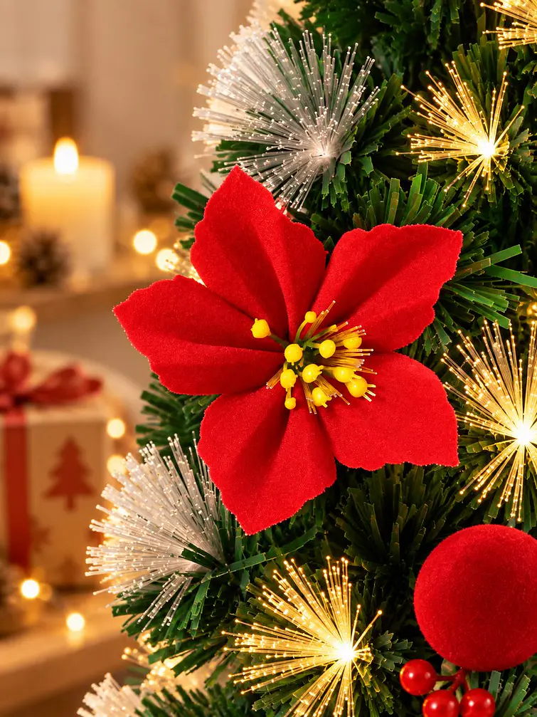 ARBOL NAVIDEÑO CON LUCES Y FLORES 1.5 M 3