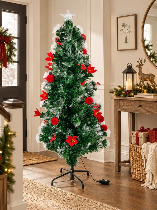 ARBOL NAVIDEÑO CON LUCES Y FLORES 1.5 M 4
