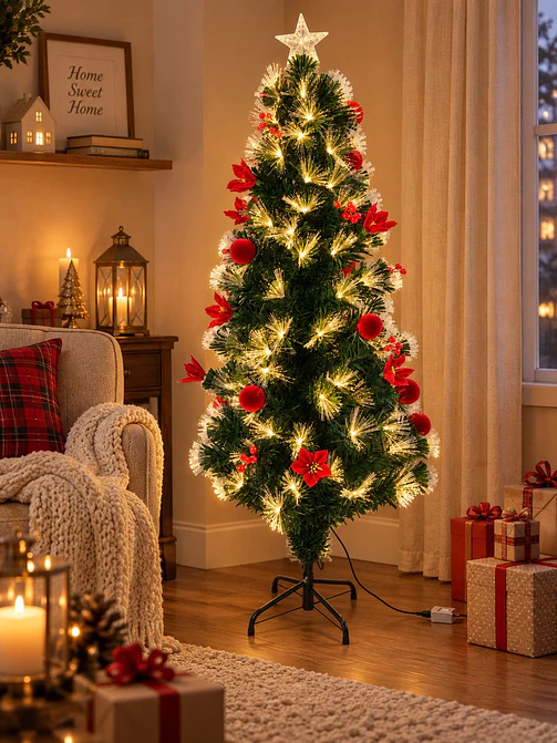 ARBOL NAVIDEÑO CON LUCES Y FLORES 1.5 M 5