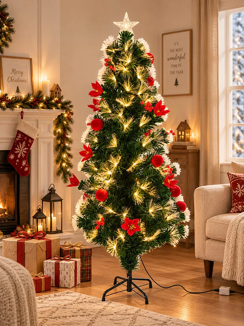 ARBOL NAVIDEÑO CON LUCES Y FLORES 1.5 M 6