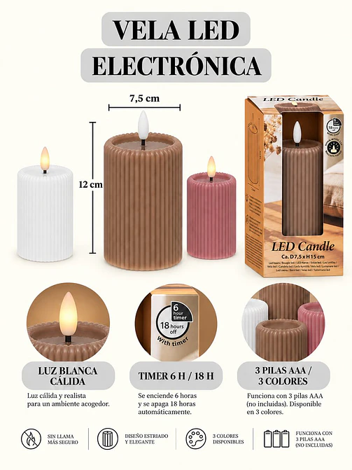 VELA LED ACANALADA 12 CM 7