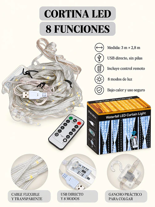 CORTINA DE LUCES CON CONTROL 3*2.8 M 6