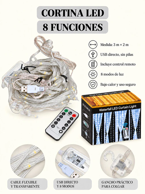 CORTINA DE LUCES CON CONTROL 3*2 M 6