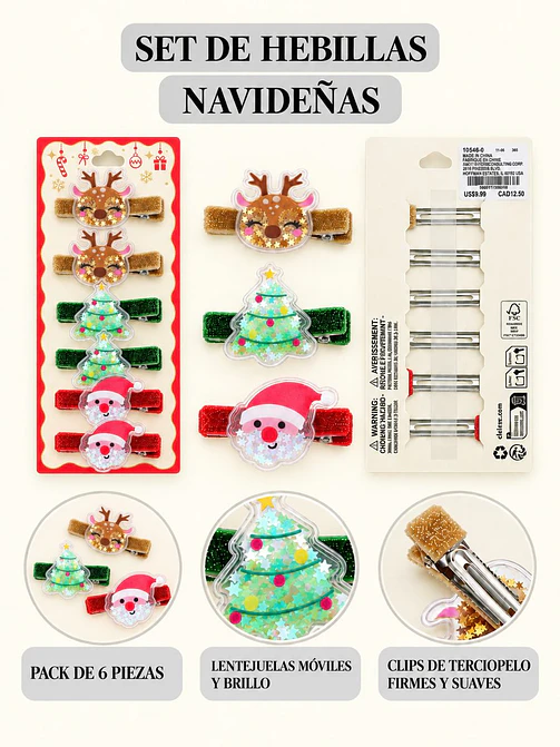 HEBILLA DE PELO NAVIDAD PACK*6 6