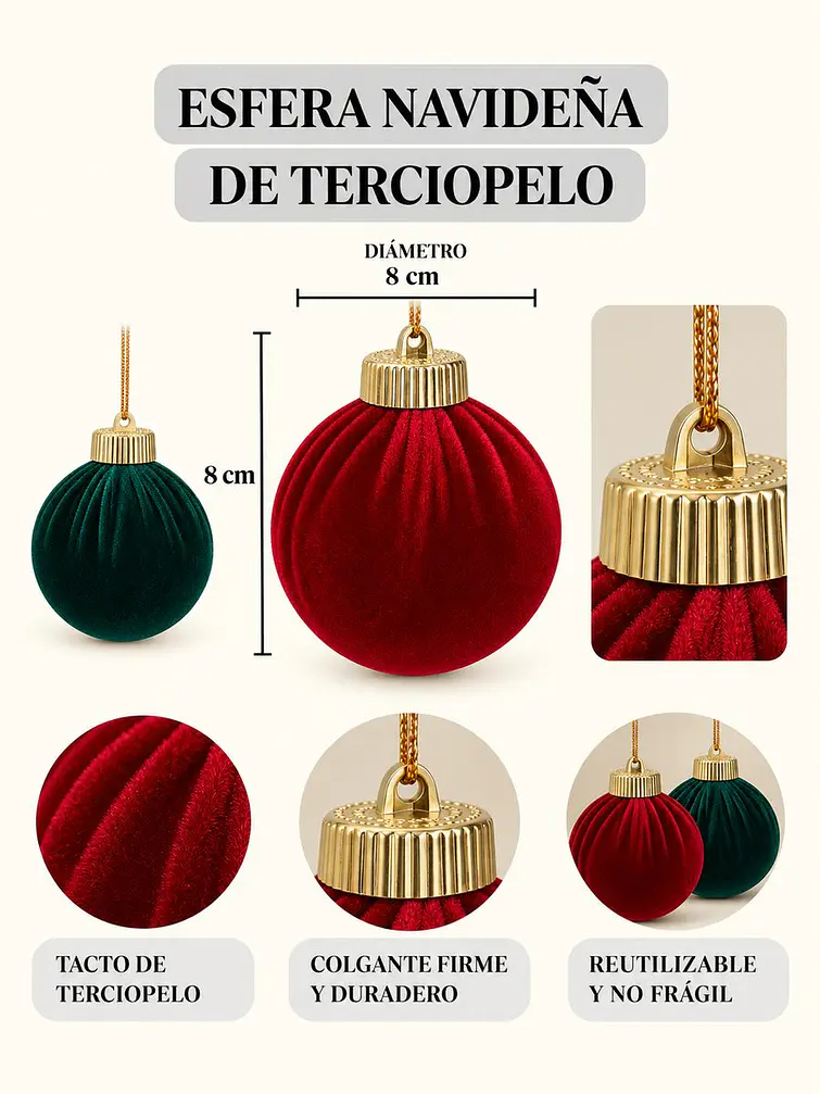 BOLAS DE NAVIDAD TERCIOPELO 8 CM 7
