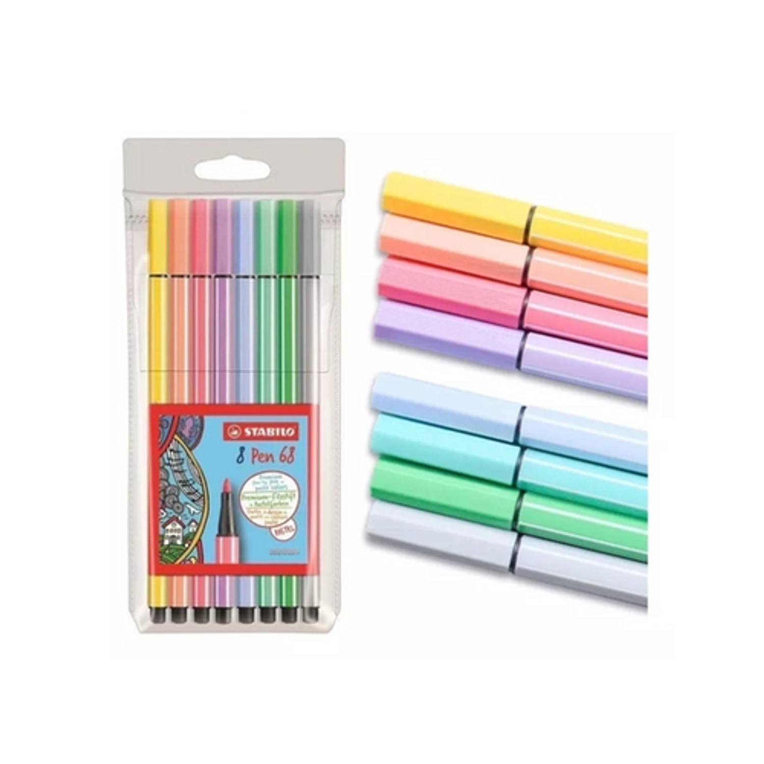 Set 8 Stabilo Pen 68 colores pastel 1