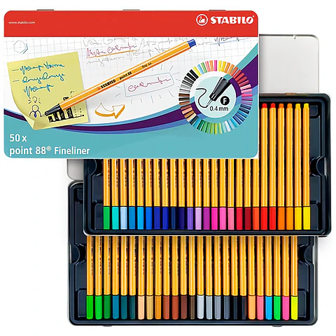 50 Tiralíneas Point 88 Caja Metálica 50 Colores Stabilo