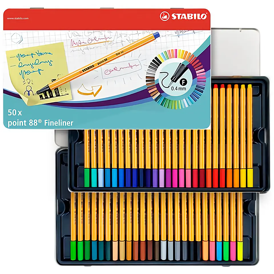 50 Tiralíneas Point 88 Caja Metálica 50 Colores Stabilo 1
