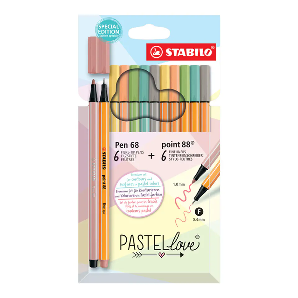 SET STABILO 6 PEN 68 + 6 POINT 88 PASTEL LOVE 1