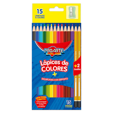 Lápices de colores + 2 grafitos + sacapuntas 