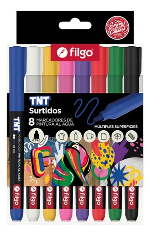 8 Marcadores de pintura al agua múltiples superficies TNT