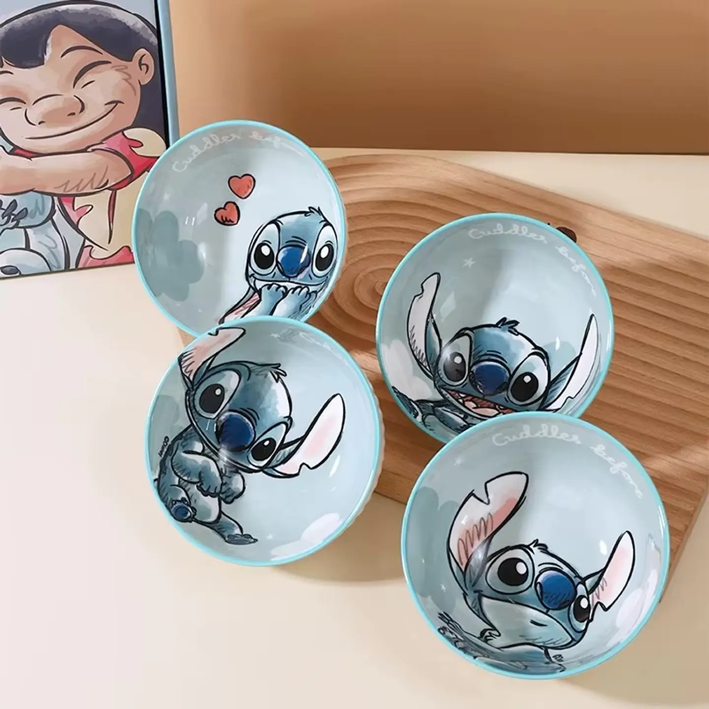 Set 4 pocillos Stitch 350ml 2