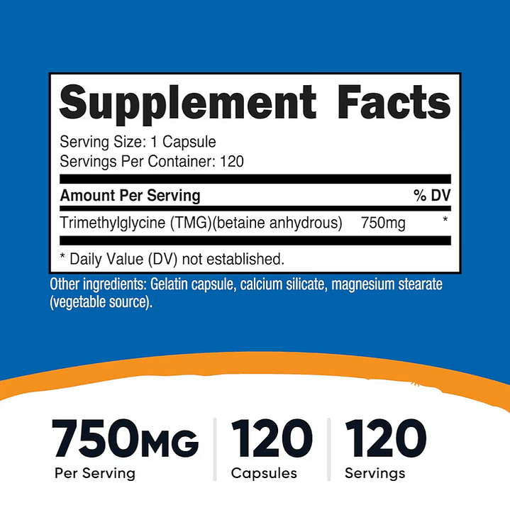 TMG 750 mg 120 capsulas Nutricost 2