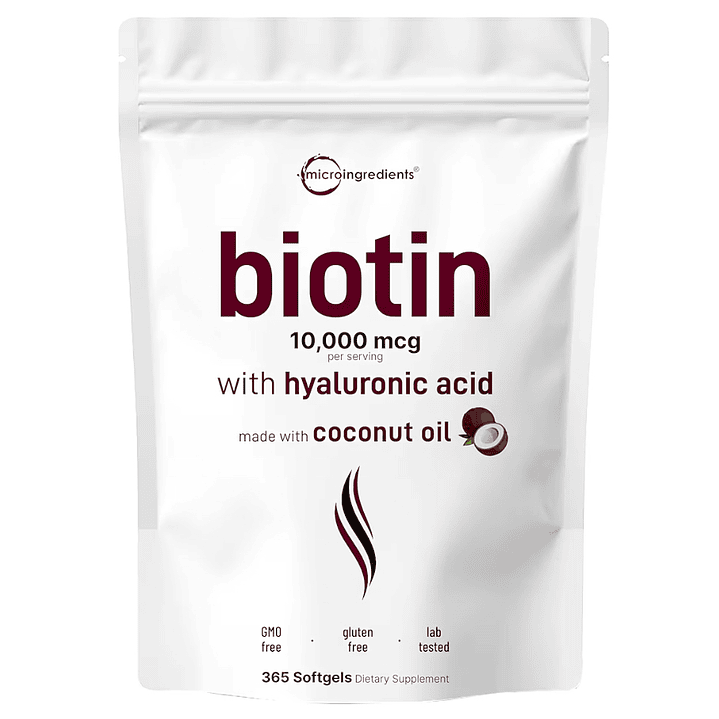 Biotina 10.000 mcg con acido hialuronico 365 softgels Microingredients 1