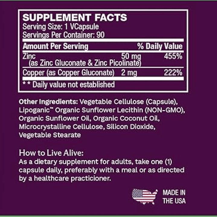 Zinc liposomal con cobre 90 capsulas Life Fortune 2